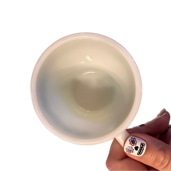 Pyrex Milk Glass Coffee Mug Green Flowers Spring Blossom Crazy Daisy Cup - Picture 3 of 4